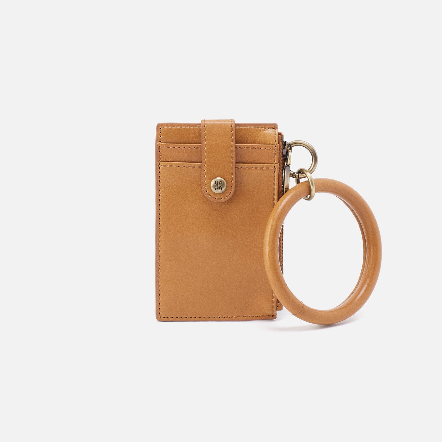 Ring Credit Card Wristlet in Polished Leather – Natural