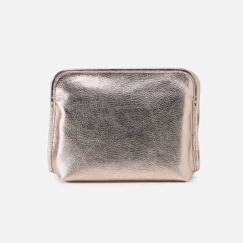 Beauty Cosmetic Pouch In Metallic Leather – Cameo Quartz