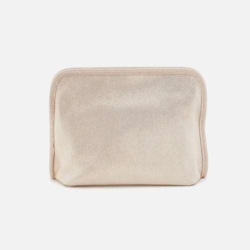 Beauty Cosmetic Pouch In Metallic Leather – Sand Shimmer