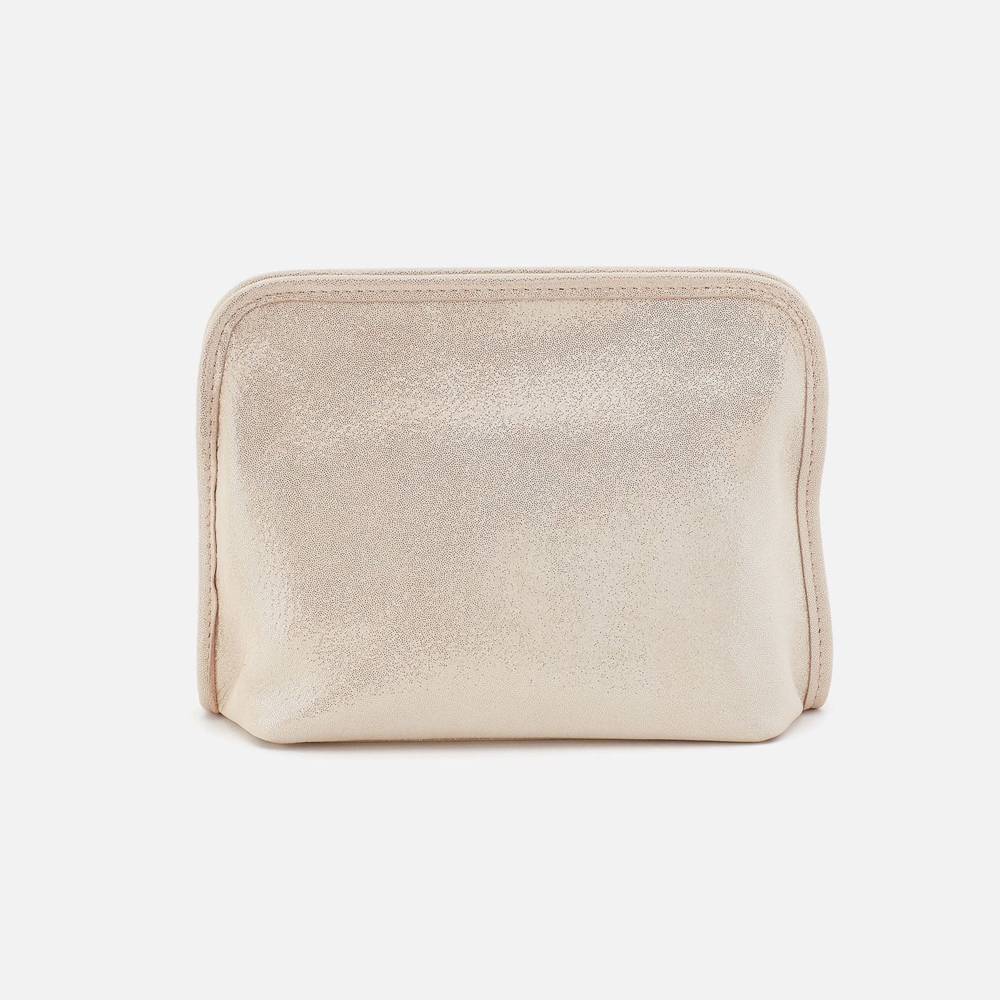 Beauty Cosmetic Pouch In Metallic Leather – Sand Shimmer