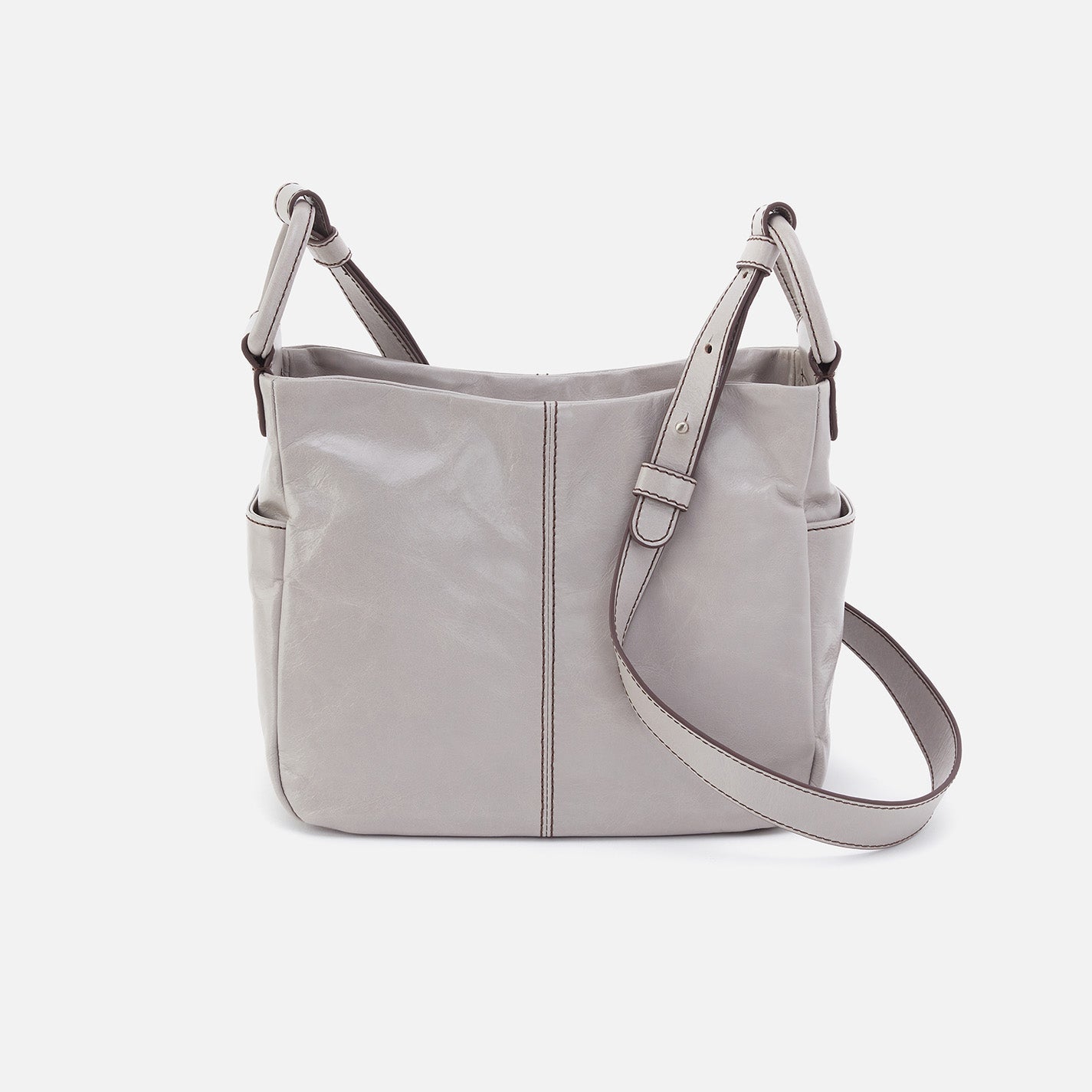 Sheila Crossbody In Polished Leather – Light Grey