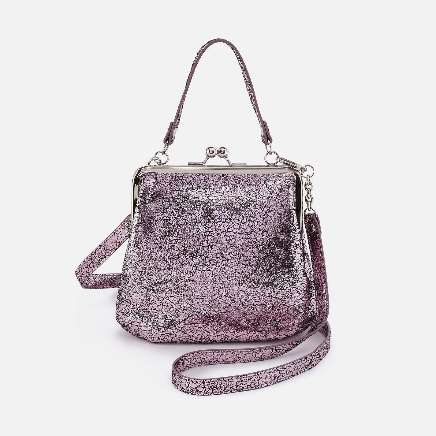 Alba Crossbody In Metallic Leather – Blush Crackle