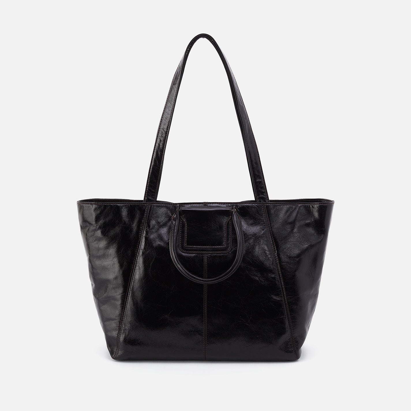 Sheila East-West Tote In Polished Leather – Black