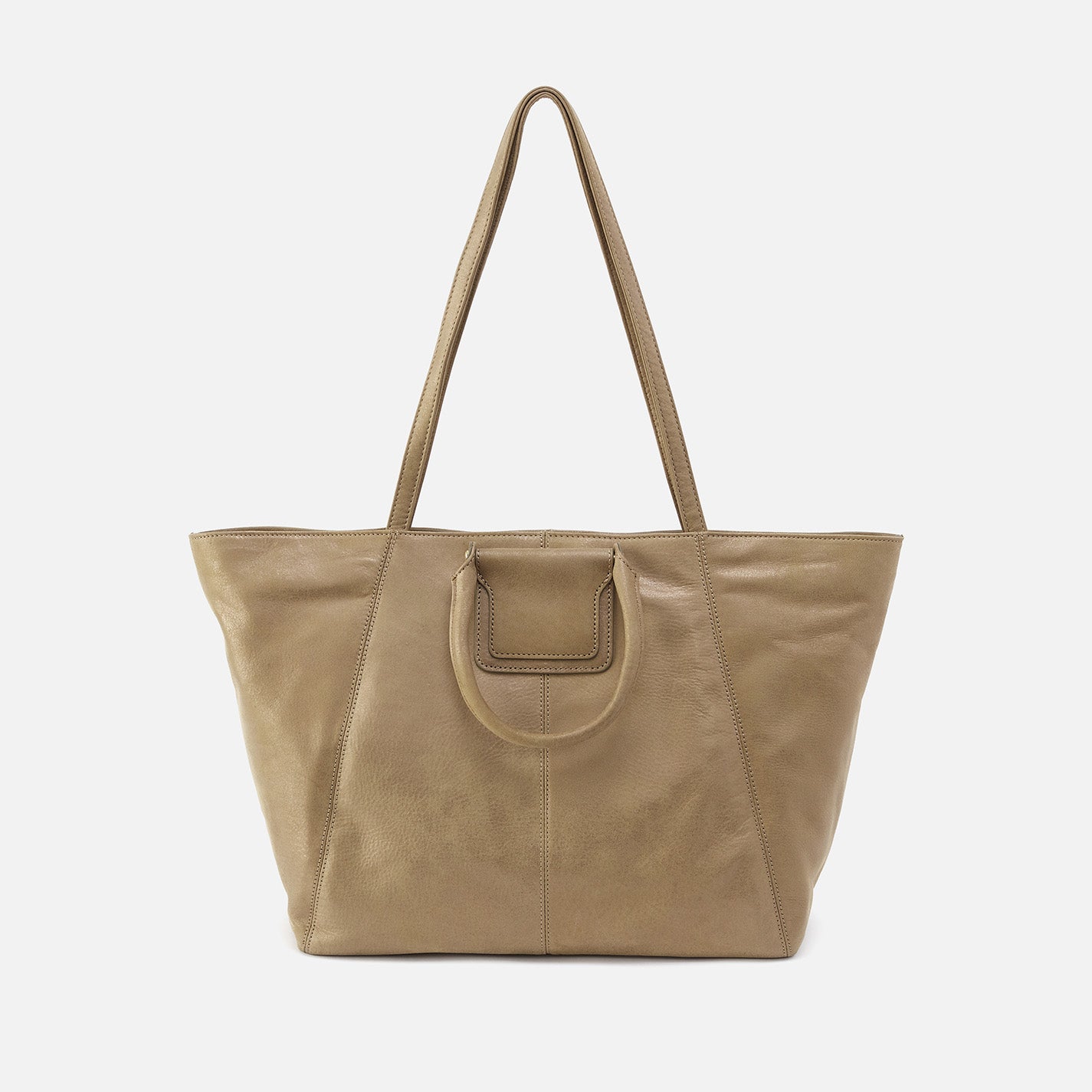 Sheila East-West Tote In Metallic Leather – Burnished Sage