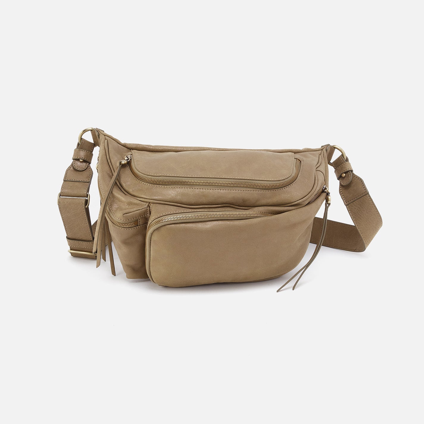 Via Belt Bag Sling In Metallic Leather – Burnished Sage