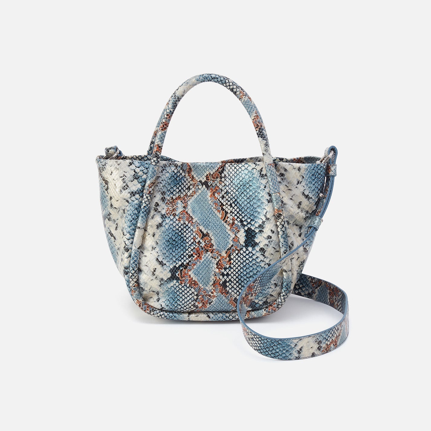 Margot Satchel In Printed Leather – Blue Tempest