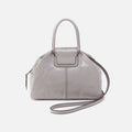 Sheila Drop Handle Satchel In Polished Leather – Light Grey