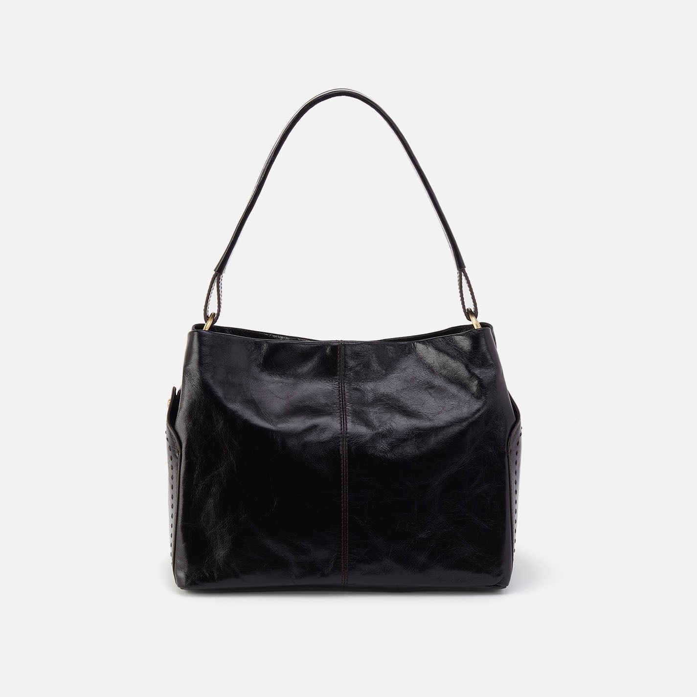 Seneca Shoulder Bag in Polished Leather – Black