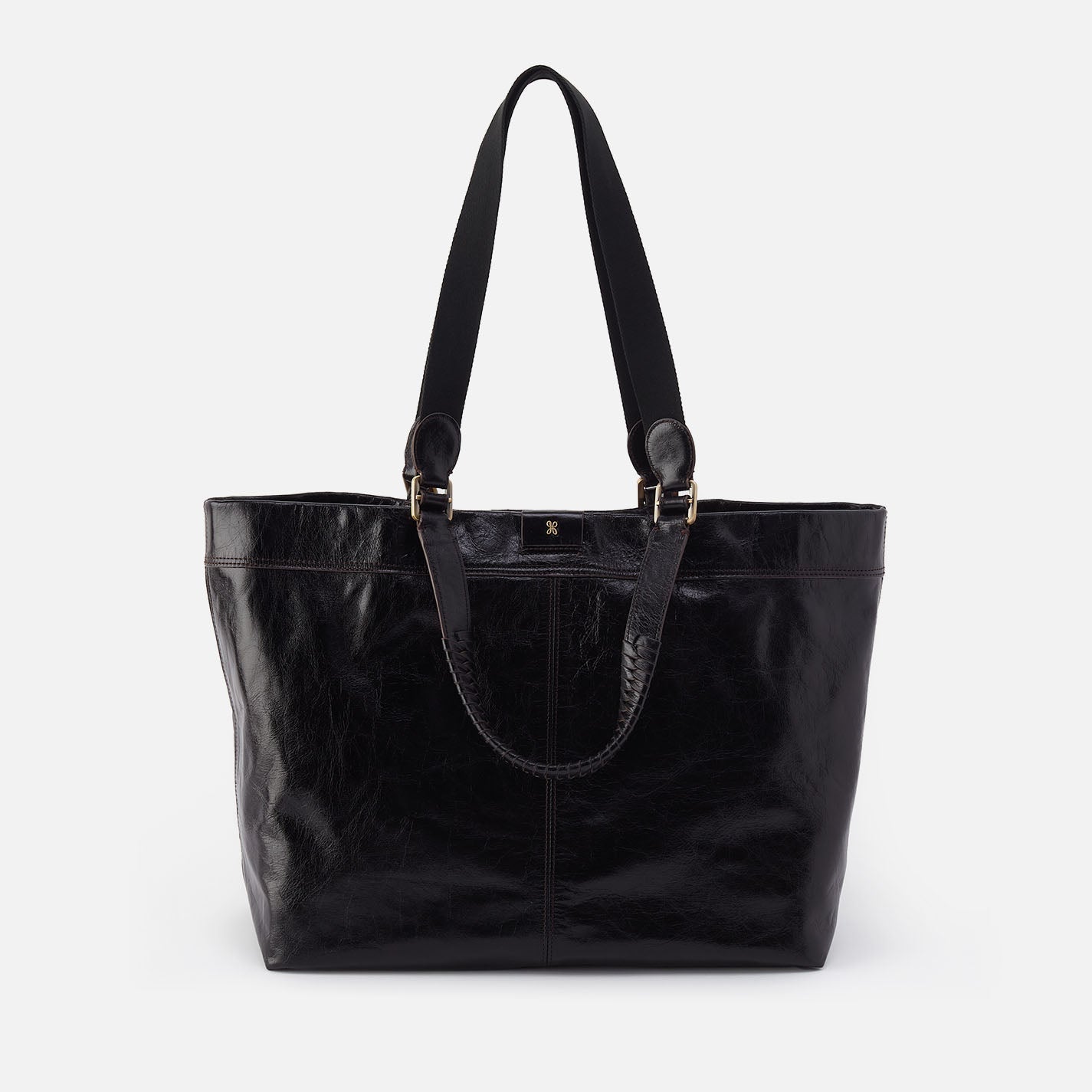 Romy Max Tote in Polished Leather – Black