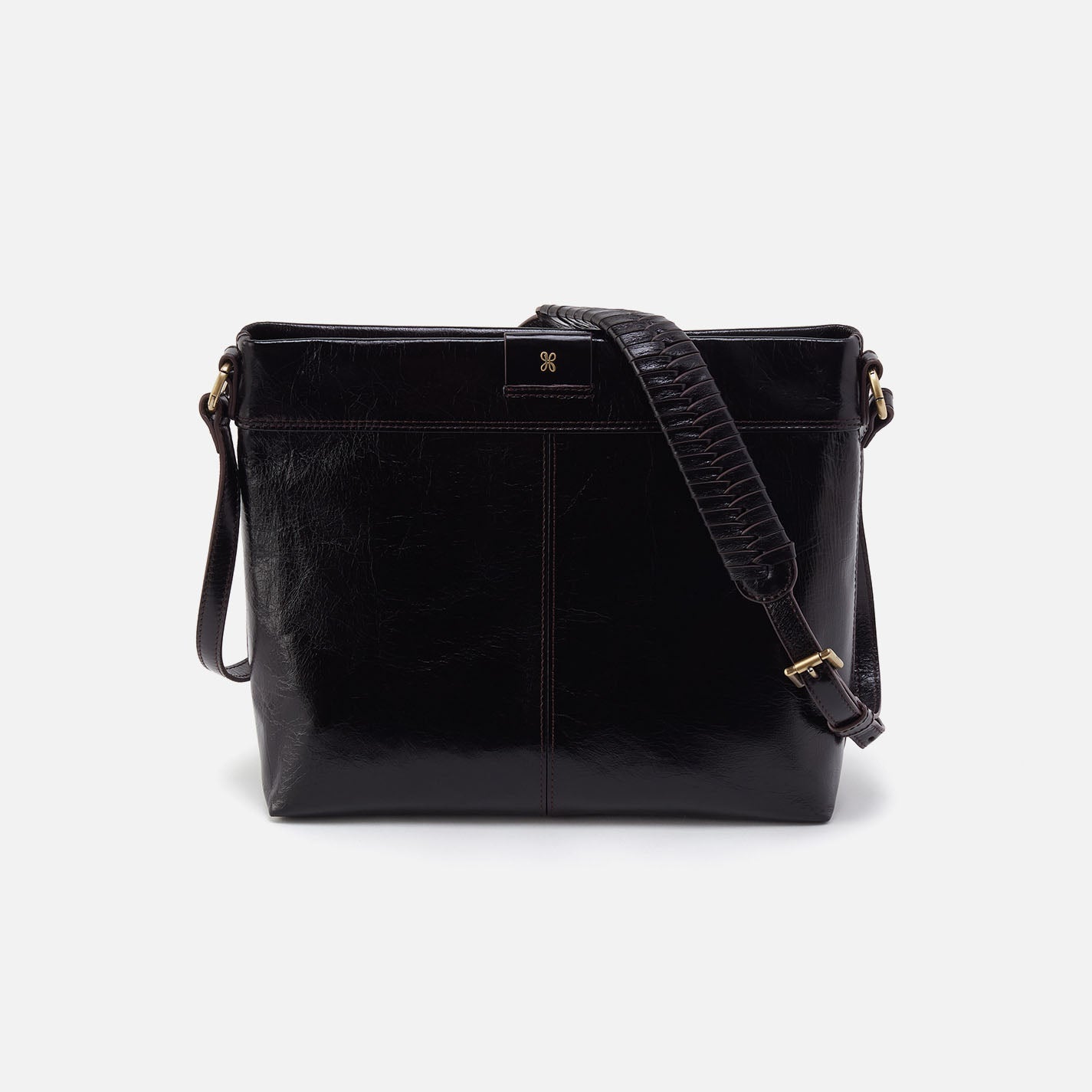 Romy Medium Crossbody in Polished Leather – Black
