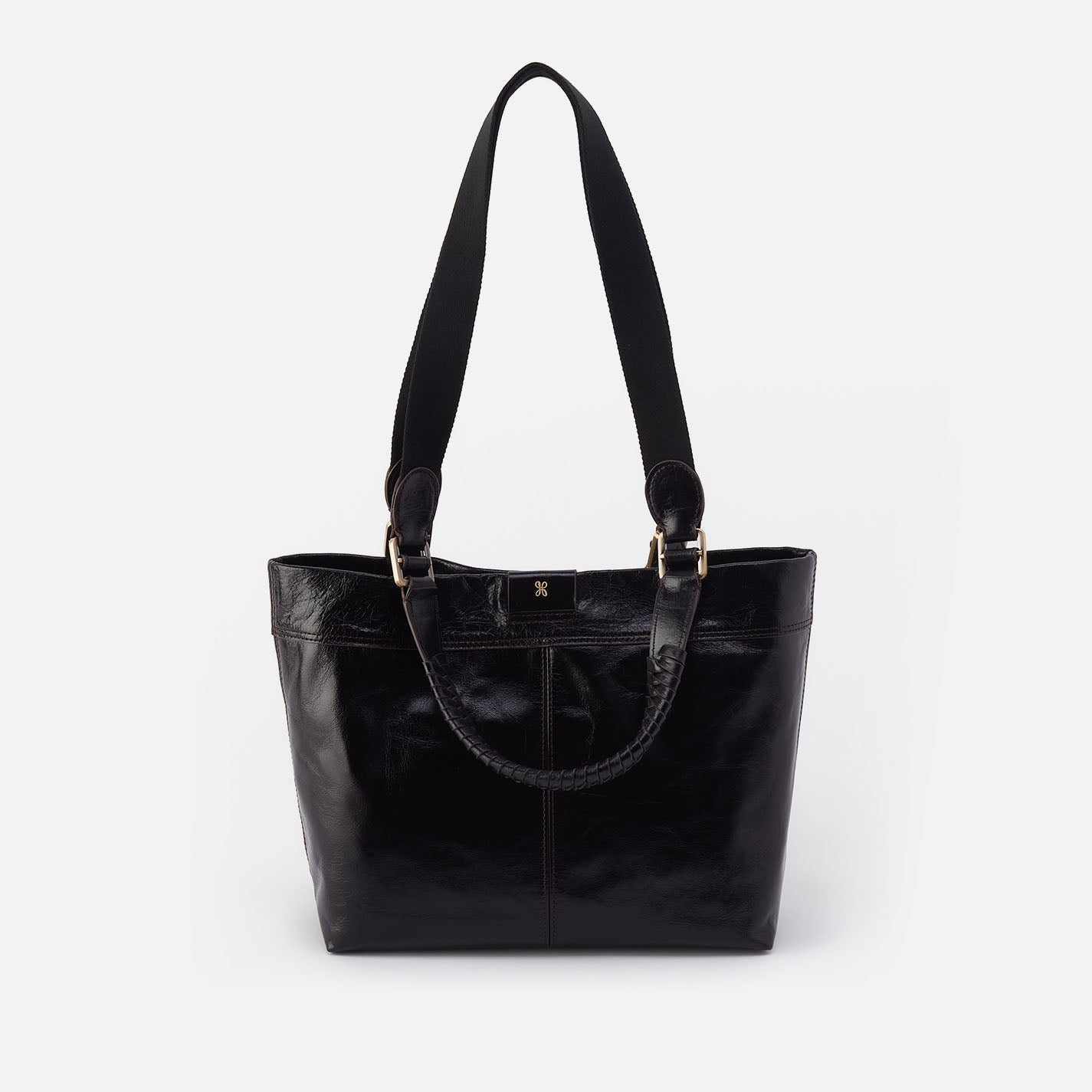 Romy Medium Tote in Polished Leather – Black