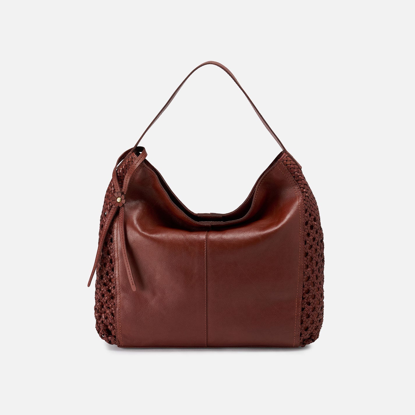 Hazel Hobo In Woven Leather – Chestnut