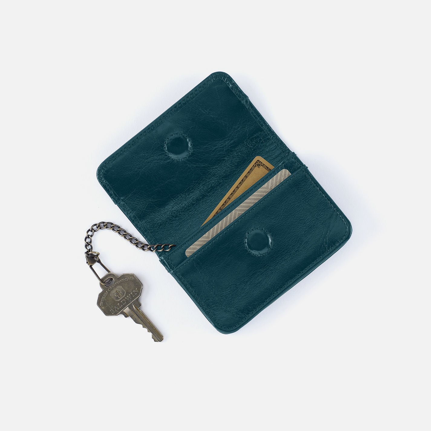 Jill Flap Card Case in Polished Leather – Wild Bluegrass - HOBO