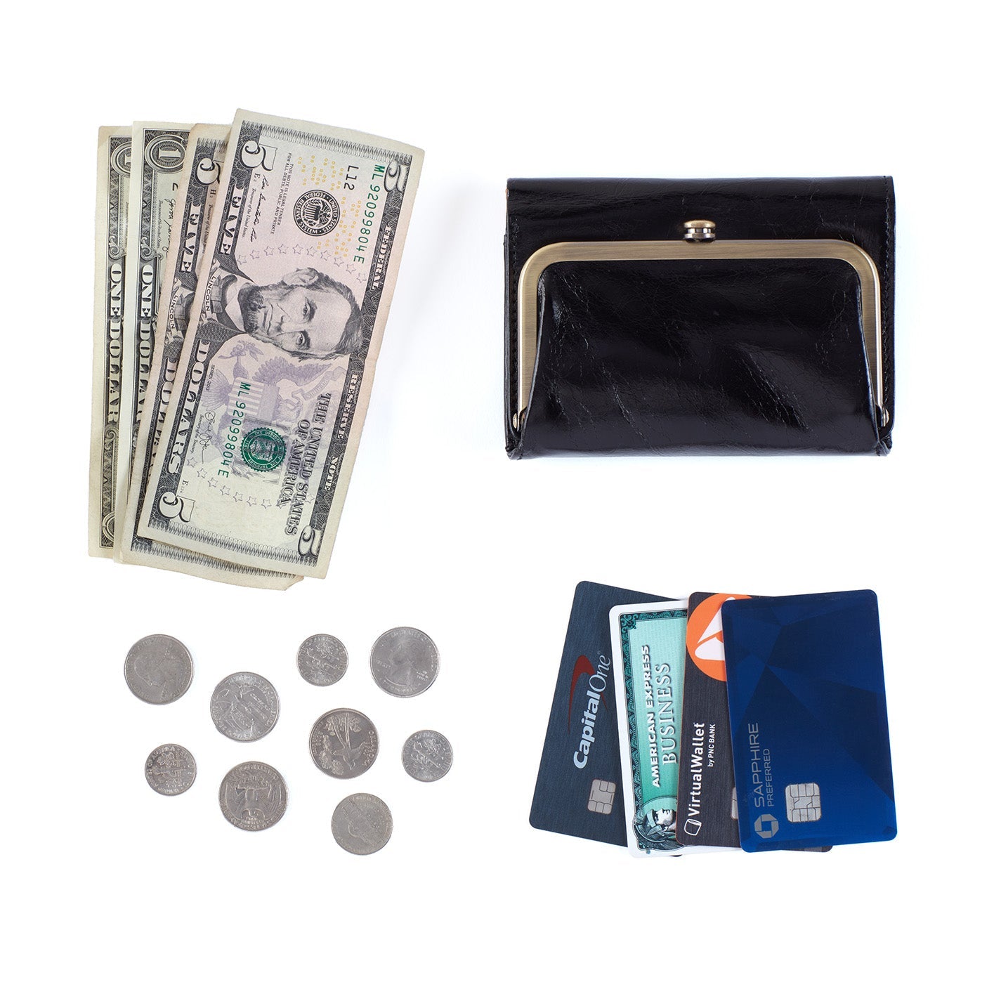 Robin Compact Wallet In Metallic Leather – Silver - HOBO