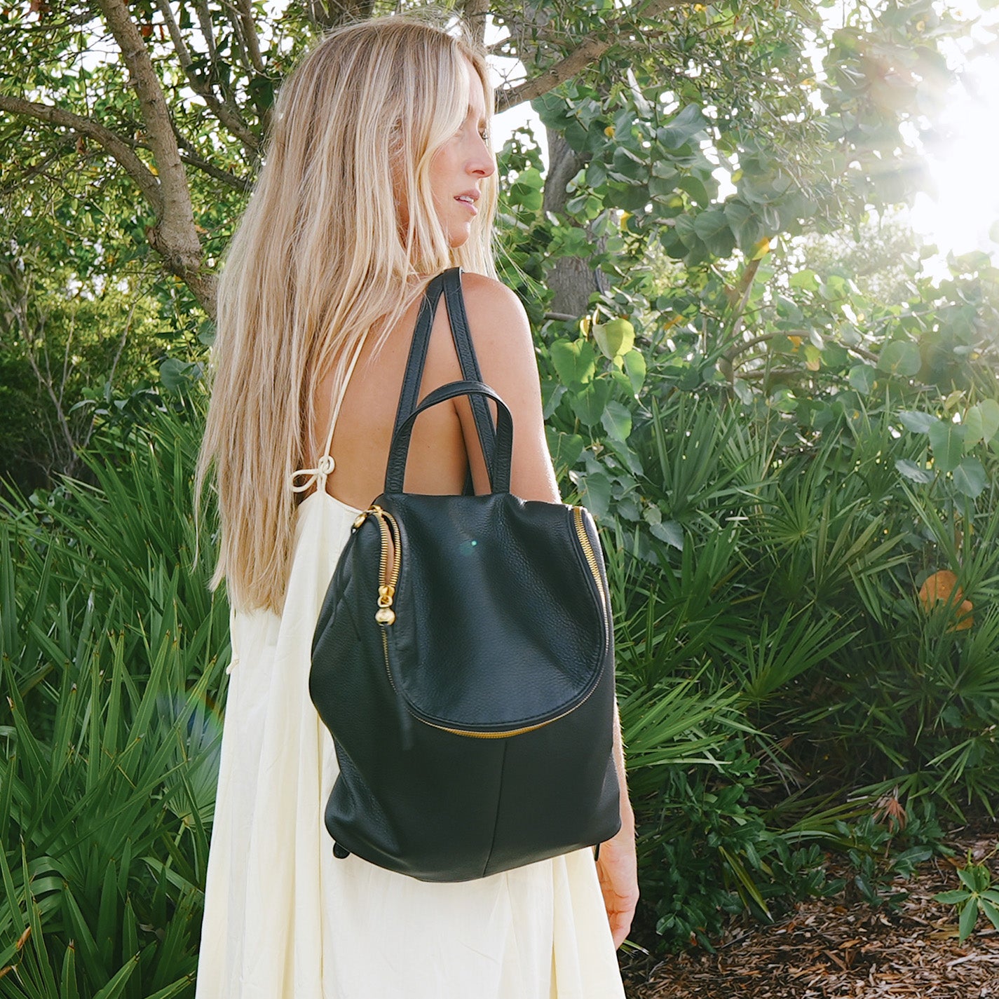 Fern Backpack in Pebbled Leather – Black - HOBO