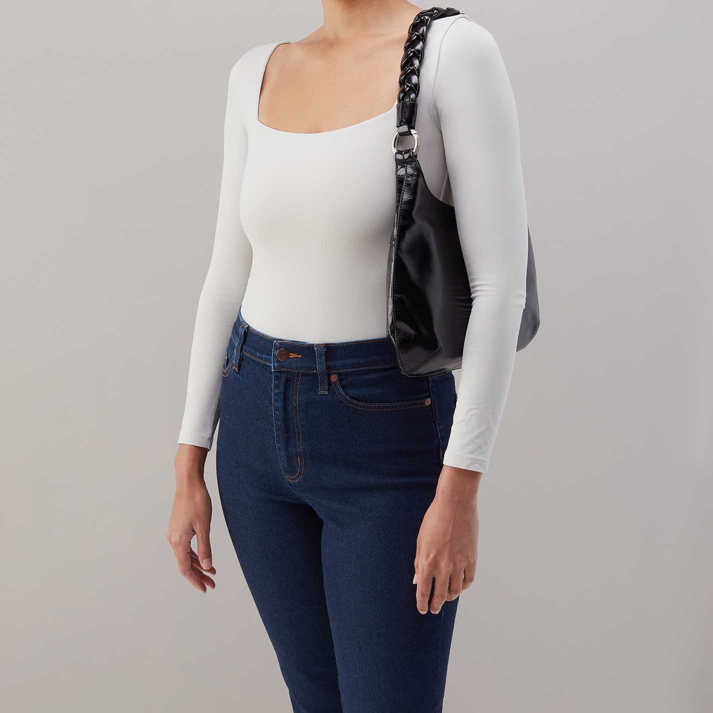 Madison Shoulder in Polished Leather – Black - HOBO
