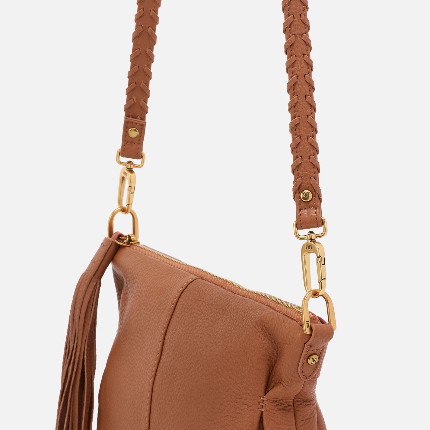Thin Braided Strap in Pebbled Leather – Warm Honey - HOBO