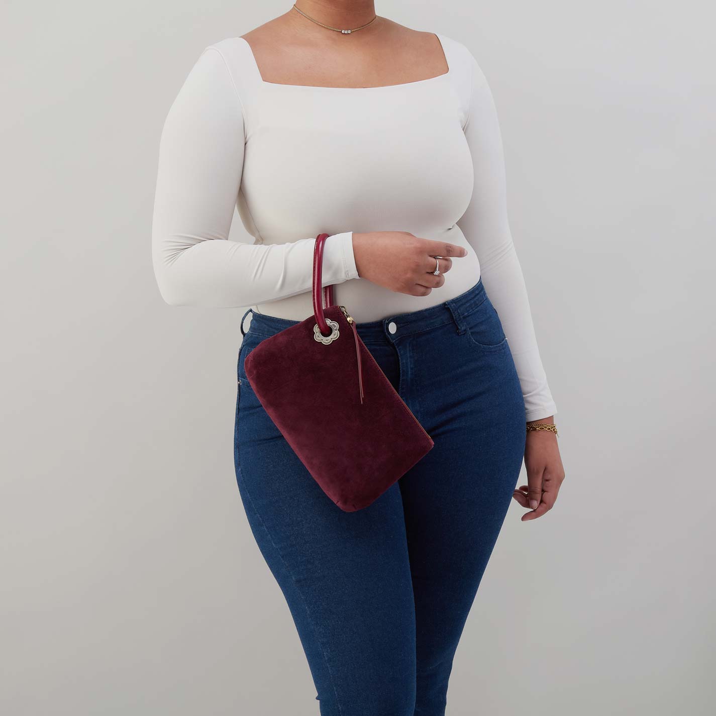 Daisy Daze Large Wristlet in Suede Leather – Prairie Garnet - HOBO