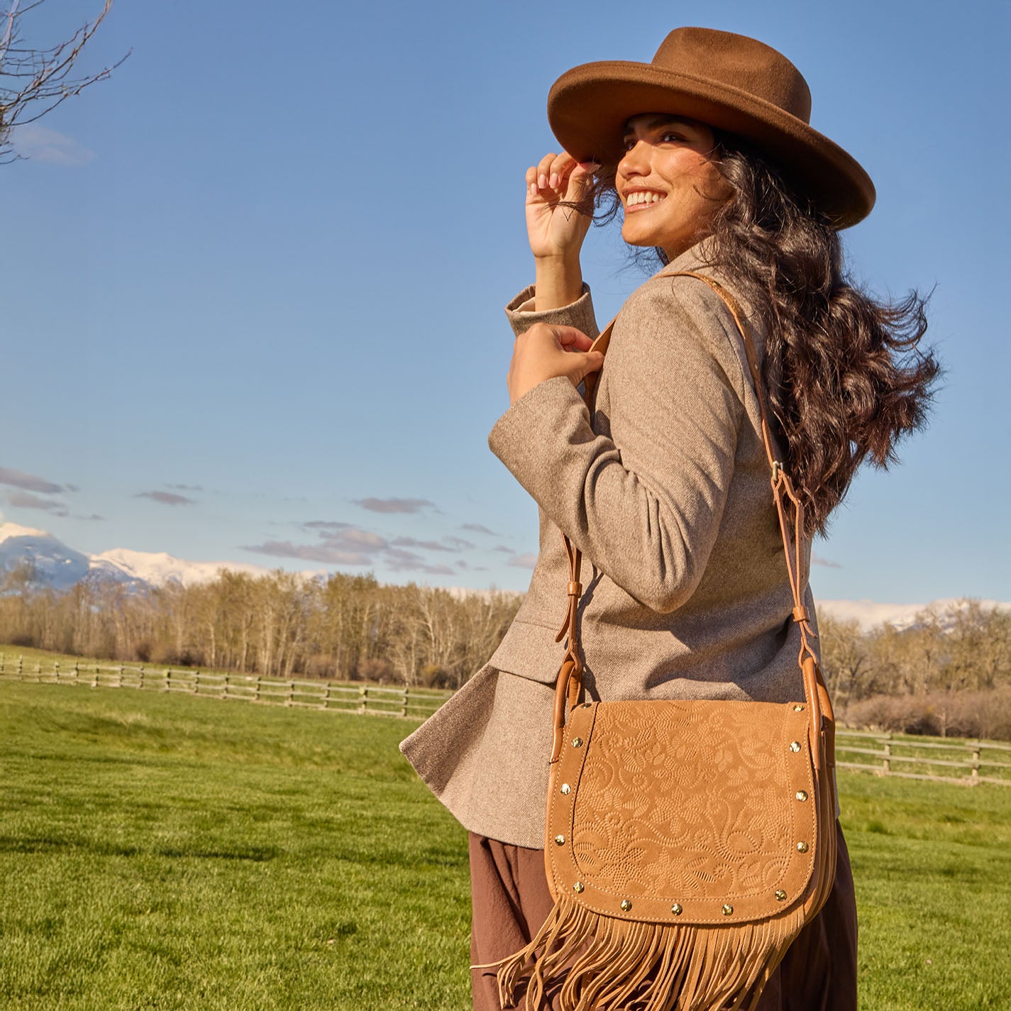 Kiva Large Crossbody in Suede Leather – Barley - HOBO