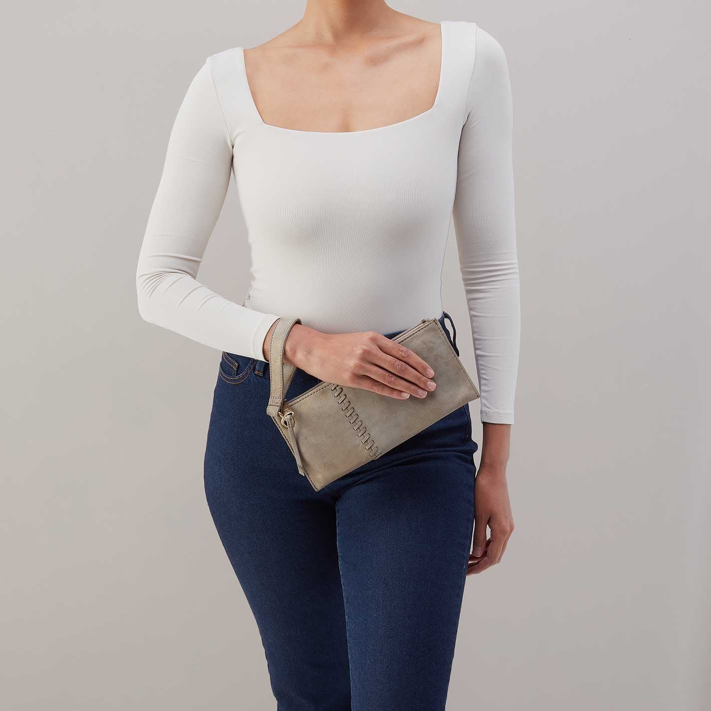 Vida Wristlet in Nubuck Leather – Golden Granite - HOBO