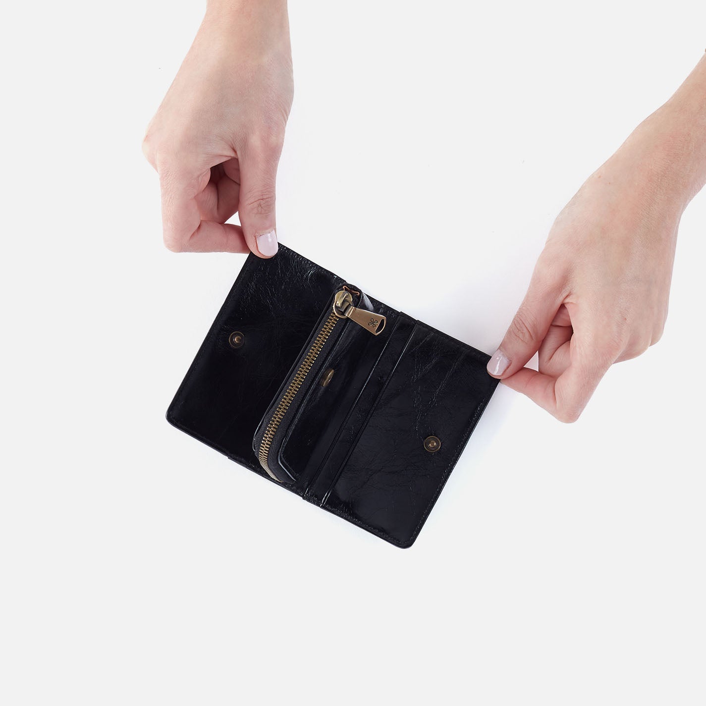 Jill Card Case In Polished Leather – Black - HOBO