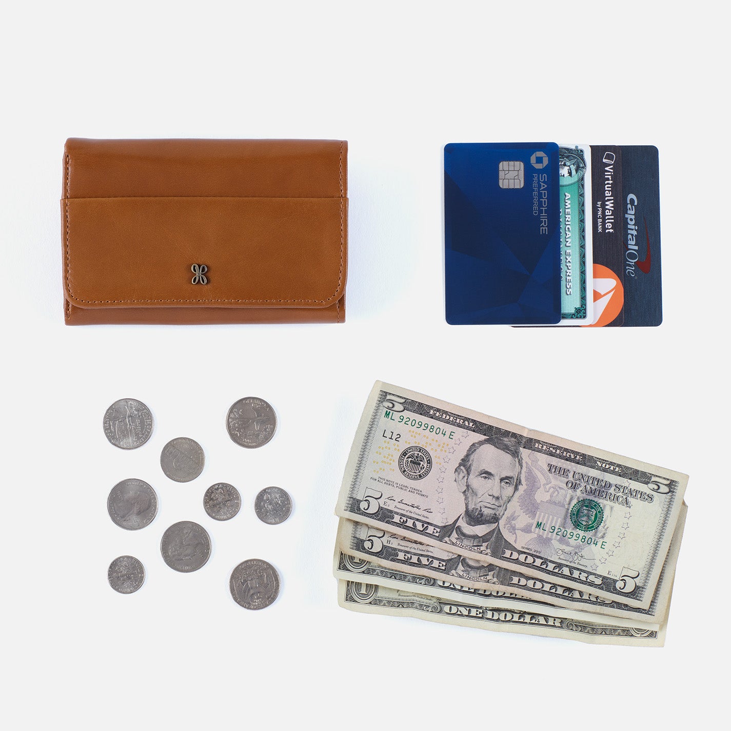 Jill Trifold Wallet In Polished Leather – Light Grey - HOBO