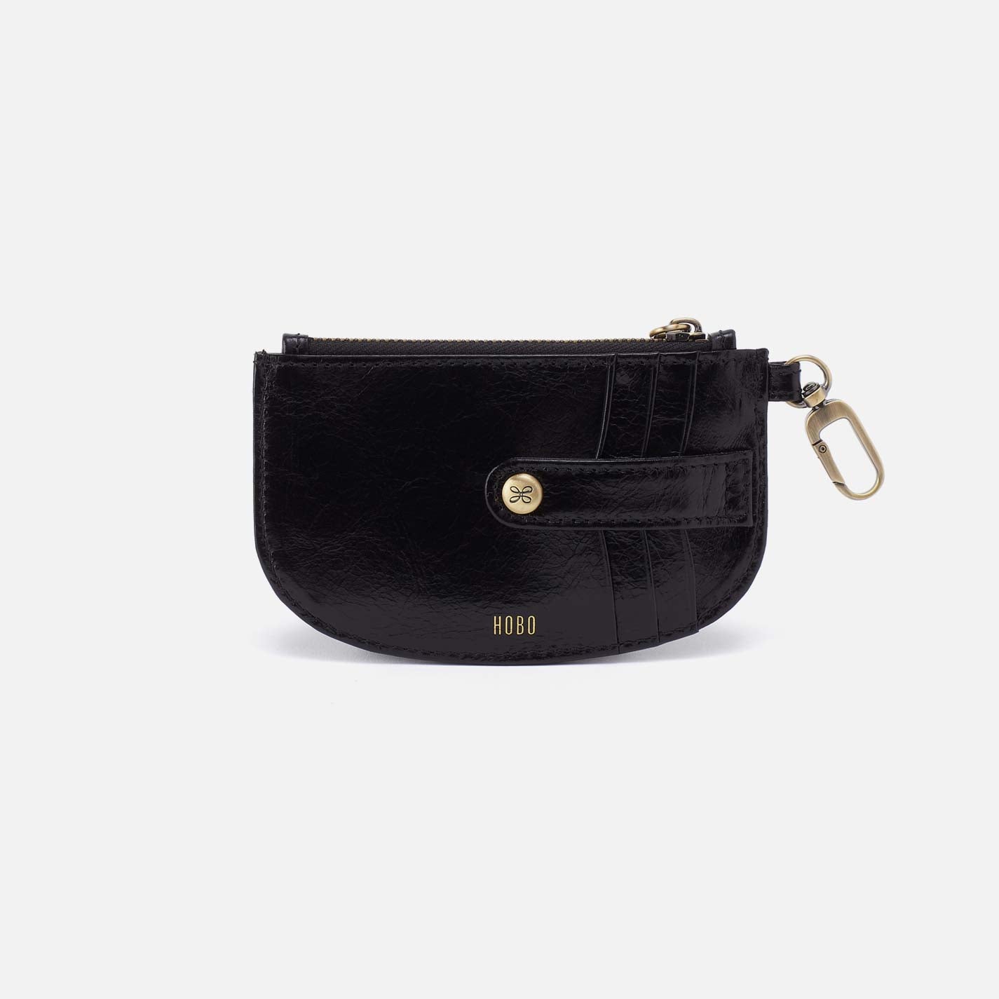 Luna Card Pouch in Polished Leather – Black - HOBO