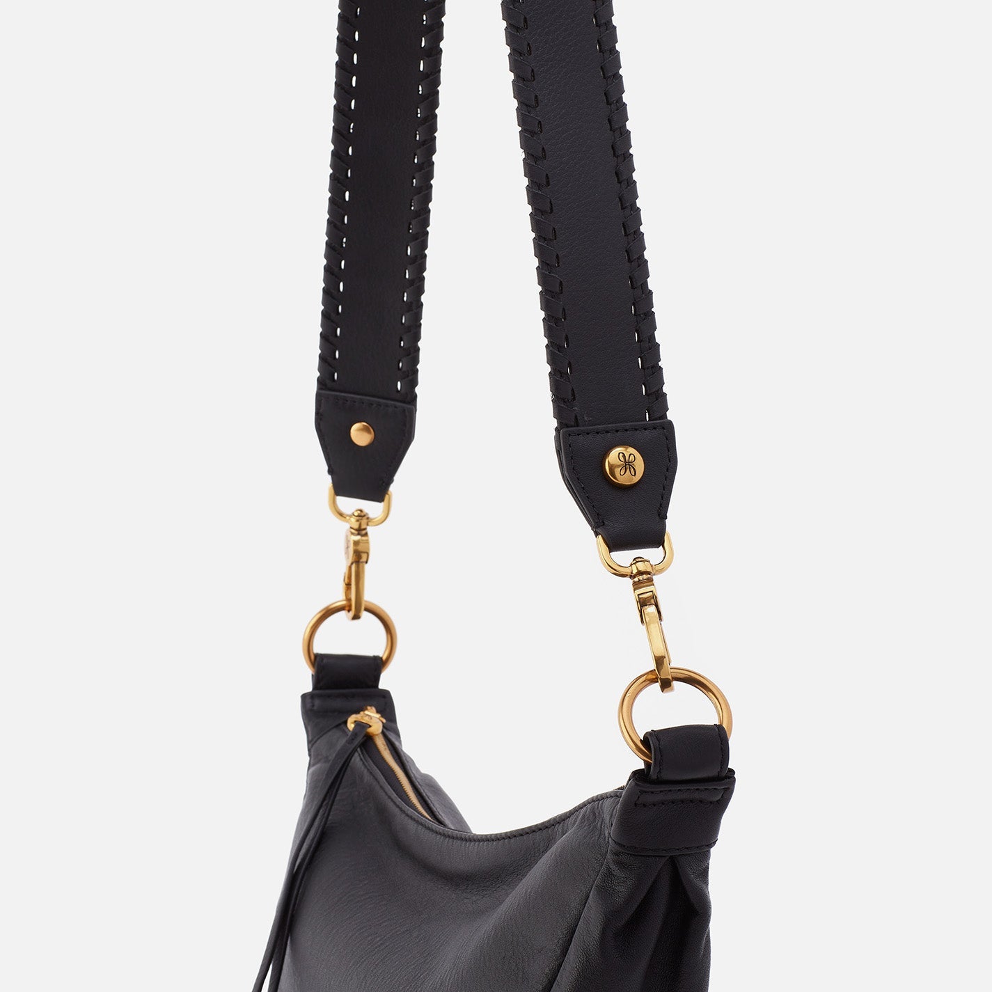Whipstitch Guitar Strap in Pebbled Leather – Black - HOBO