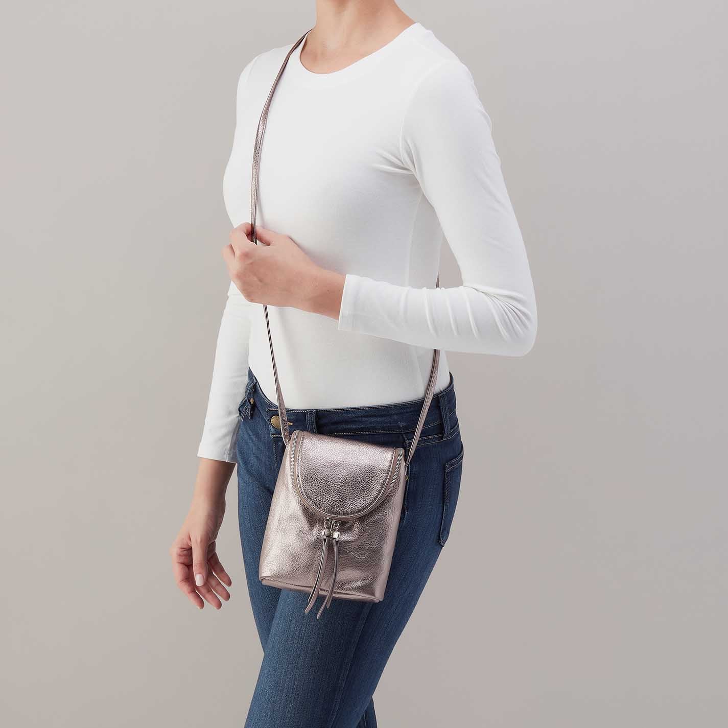 Fern Crossbody in Metallic Leather – Pewter Spur - HOBO