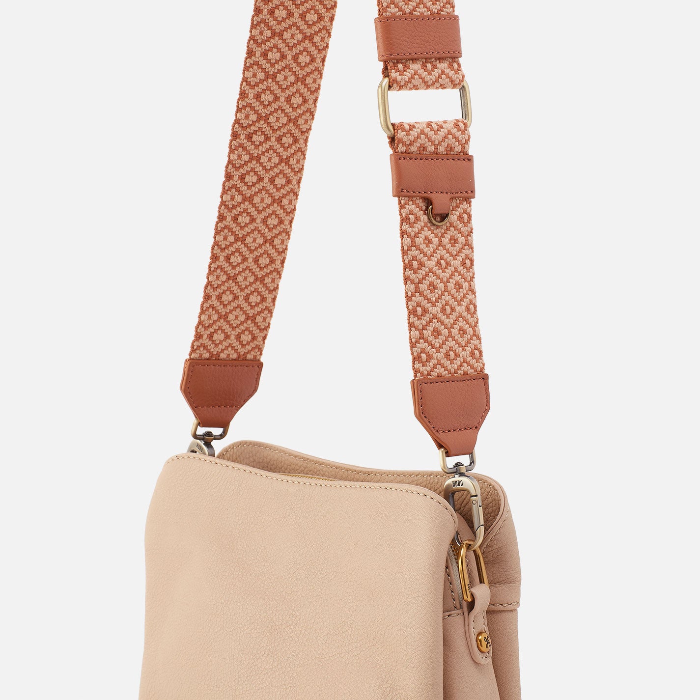 Webbing Strap In Webbing Fabric With Pebbled Leather Trim – Desert Sun - HOBO