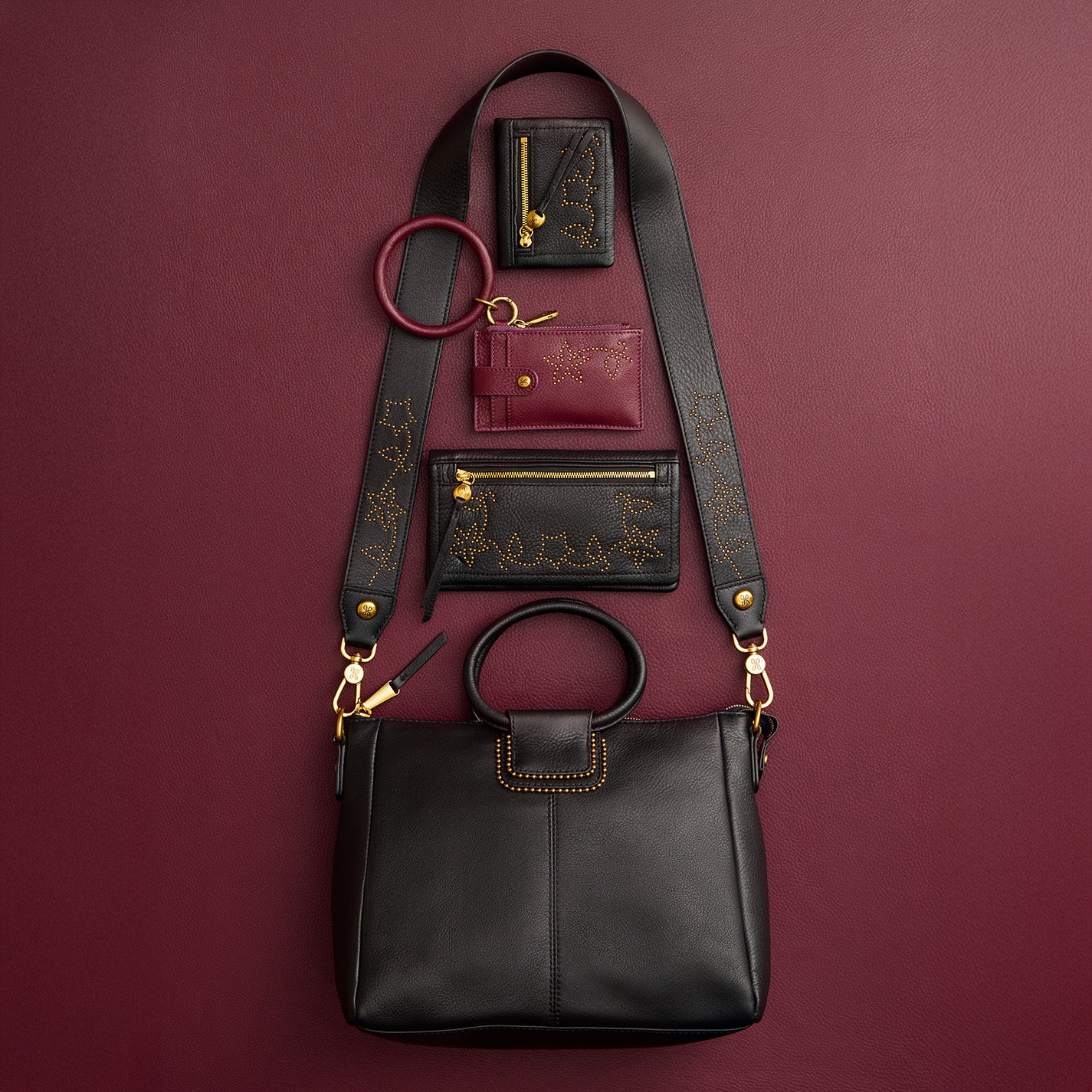 Lumen Mini Wallet in Pebbled Leather – Black With Studs - HOBO