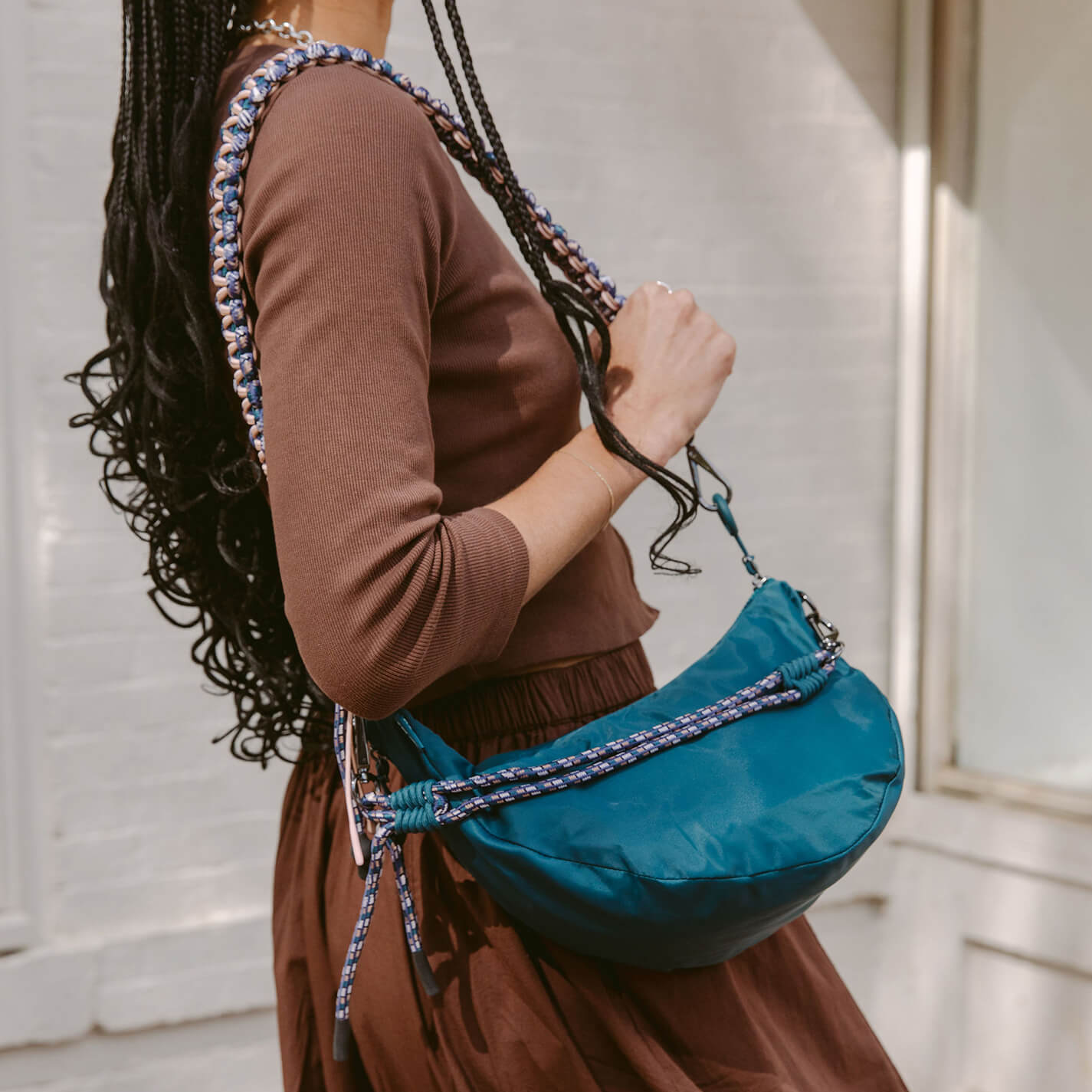 GO FOR IT Sling Crossbody in CaRefiber recycled nylon – Teal - HOBO