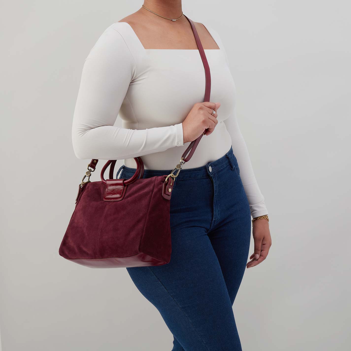 Sheila Medium Satchel in Suede Leather – Prairie Garnet - HOBO