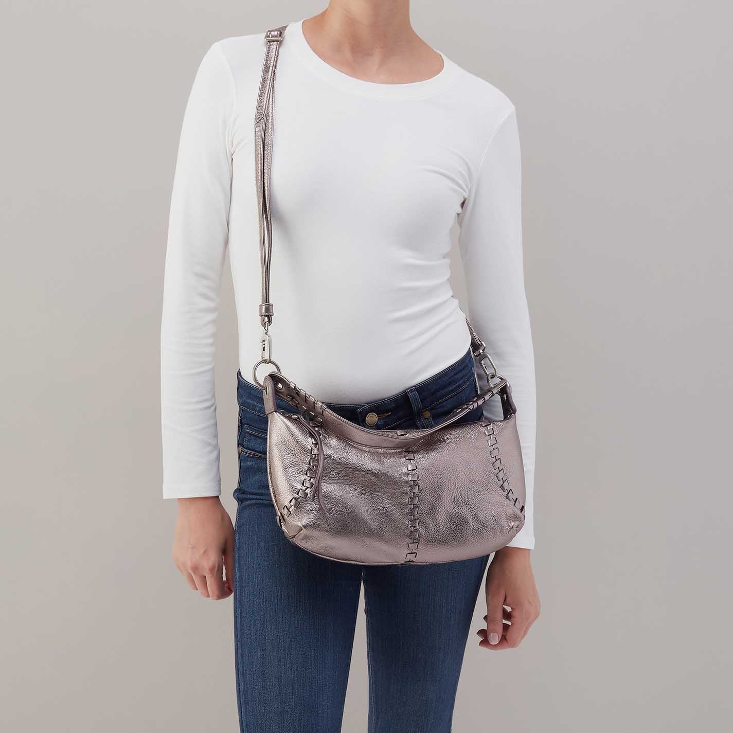 Opal Mini Shoulder in Metallic Leather – Pewter Spur - HOBO