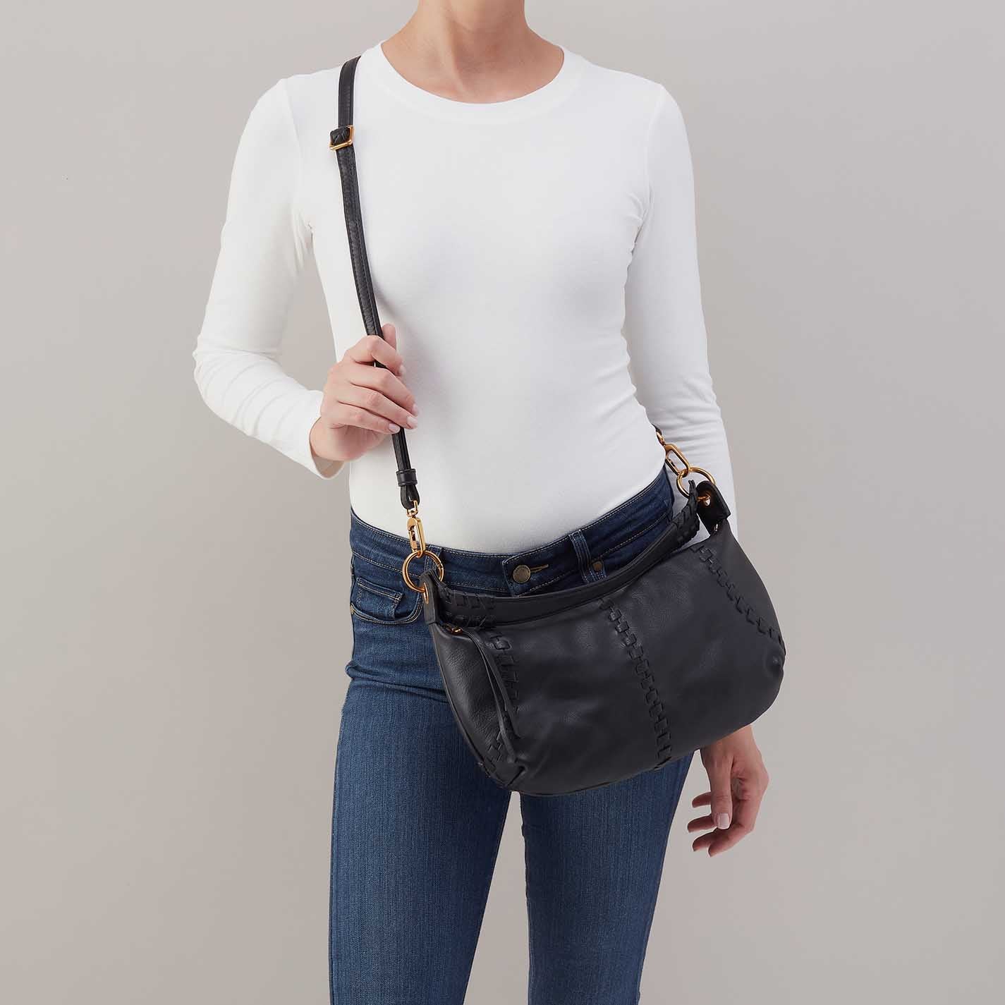 Opal Mini Shoulder in Pebbled Leather – Black - HOBO