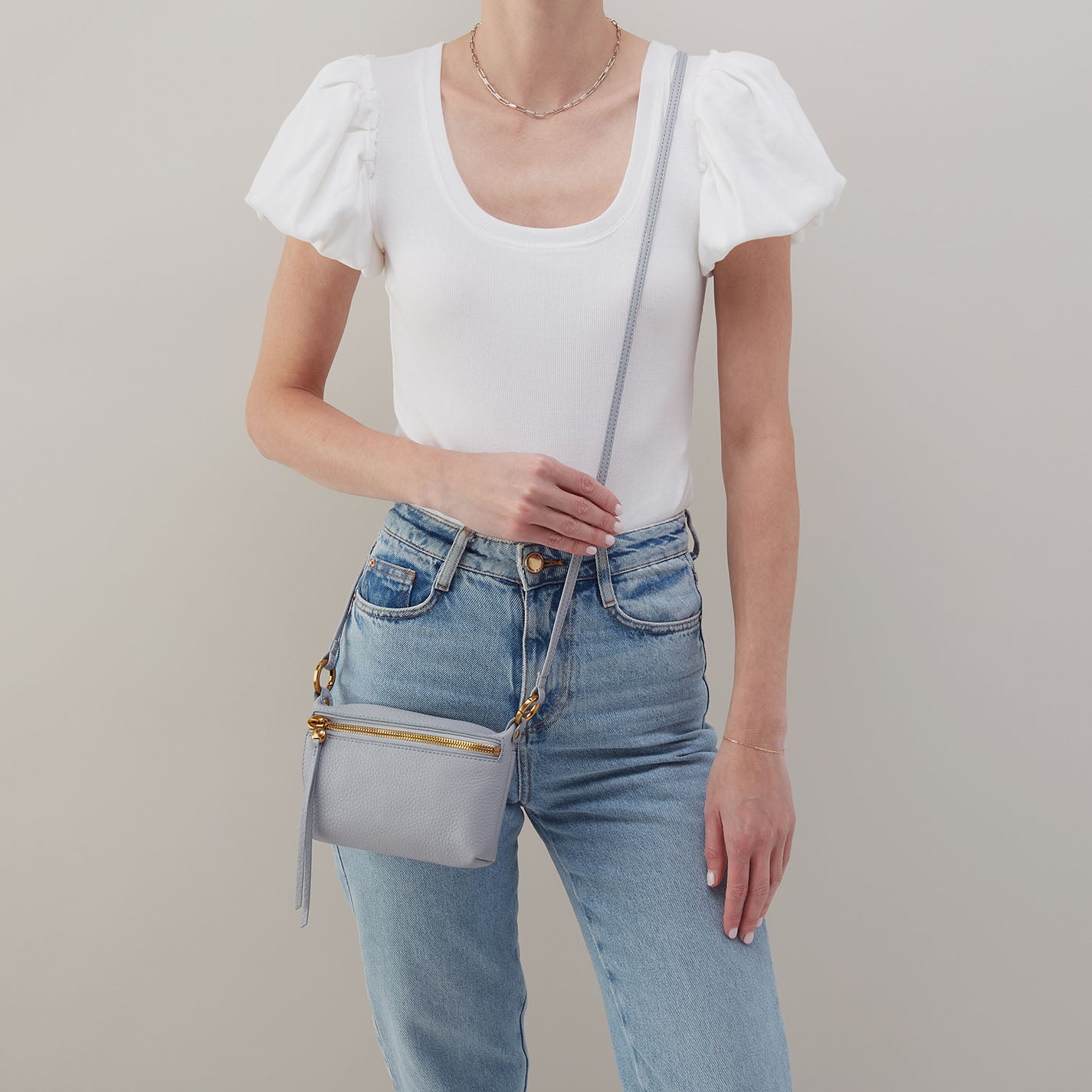 Run About Crossbody In Pebbled Leather – Blue Pearl - HOBO