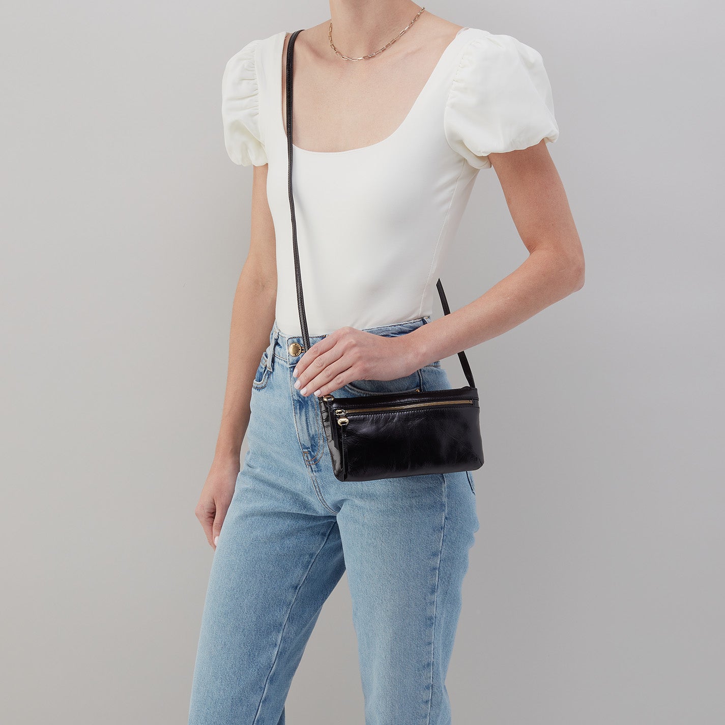 Cara Crossbody In Polished Leather – Blue Stone - HOBO
