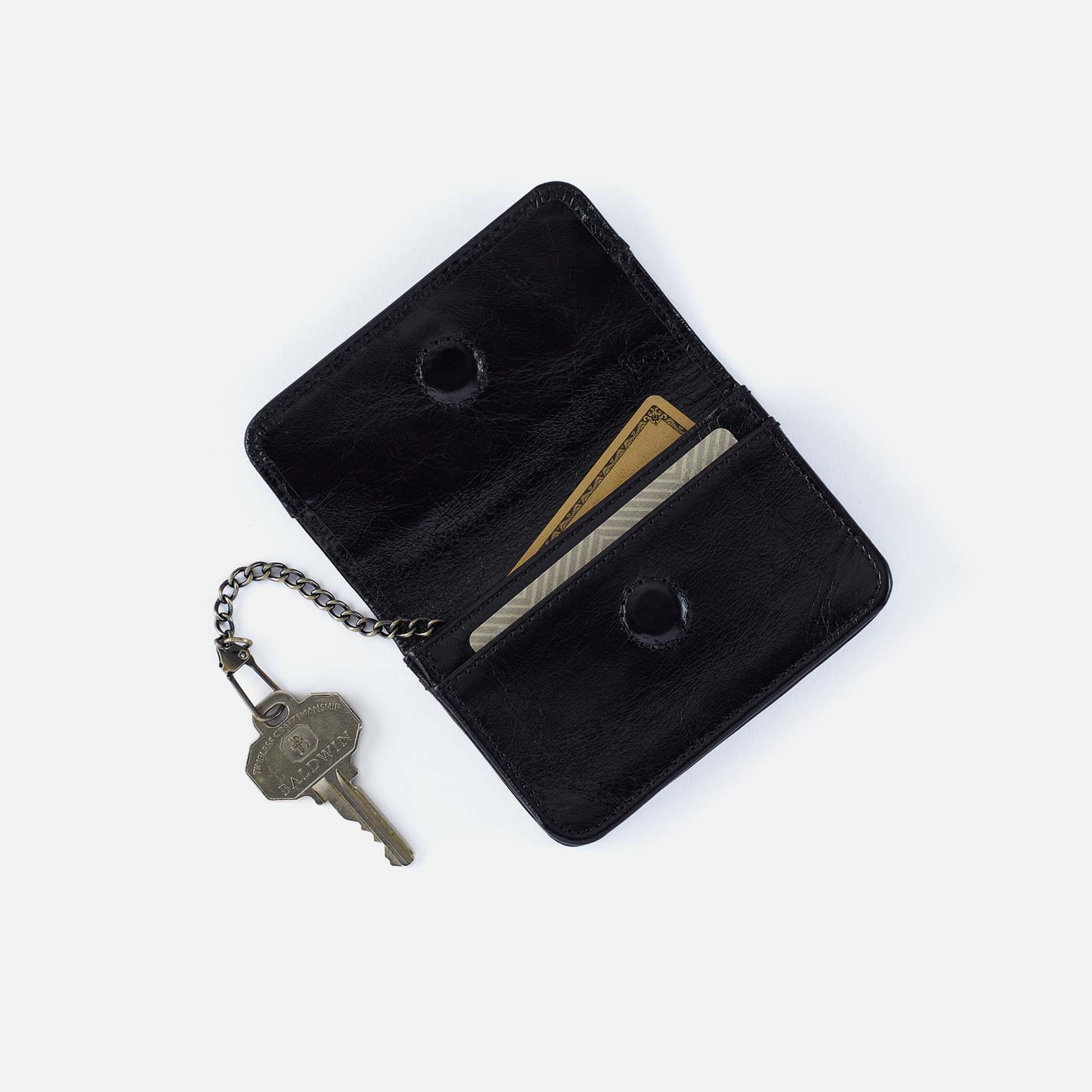 Jill Flap Card Case in Polished Leather – Black - HOBO