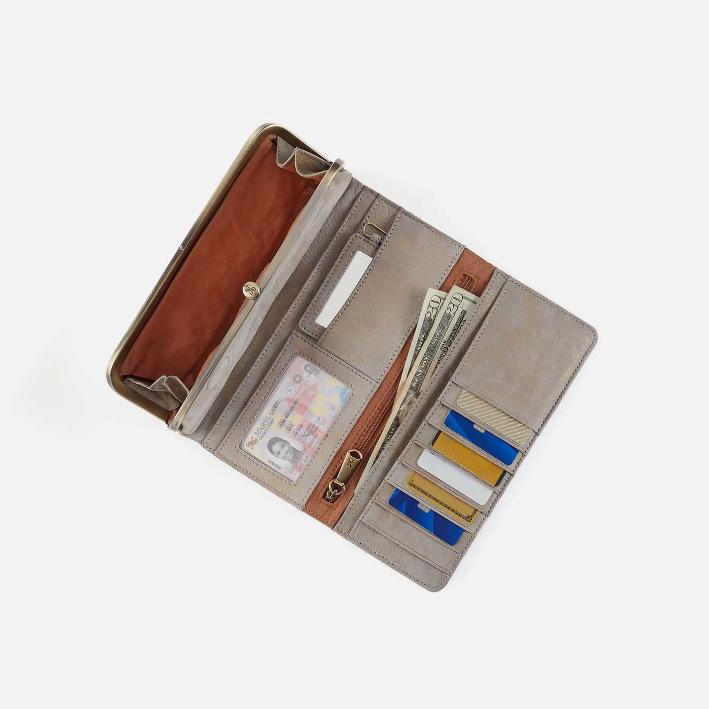 Rachel Continental Wallet in Nubuck Leather – Golden Granite - HOBO