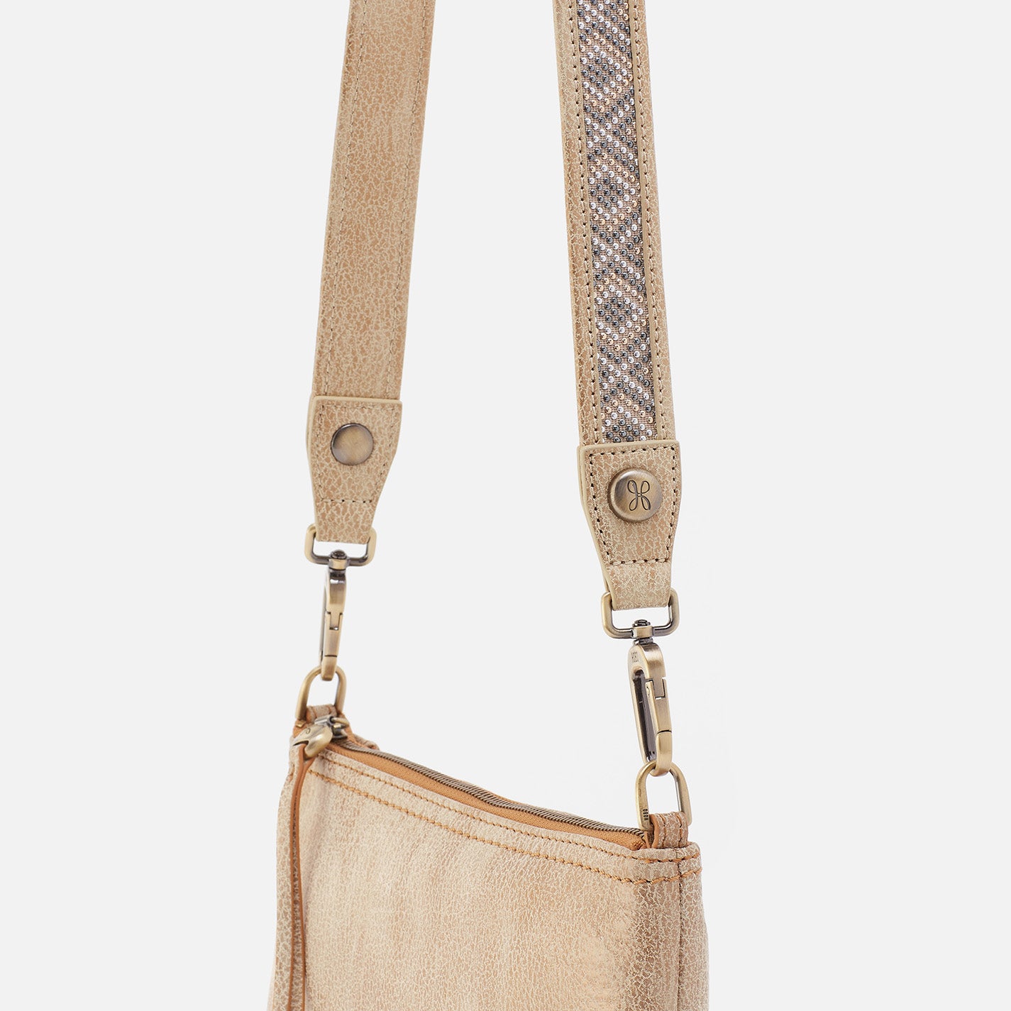 Skinny Beaded Strap in Metallic Leather – Gold Leaf - HOBO