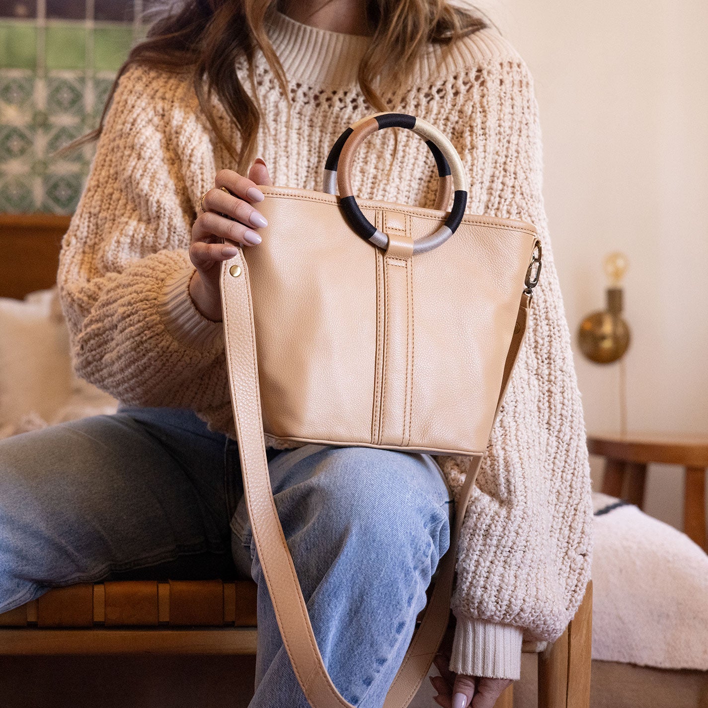 Luna Small Tote In Pebbled Leather – Porcini - HOBO