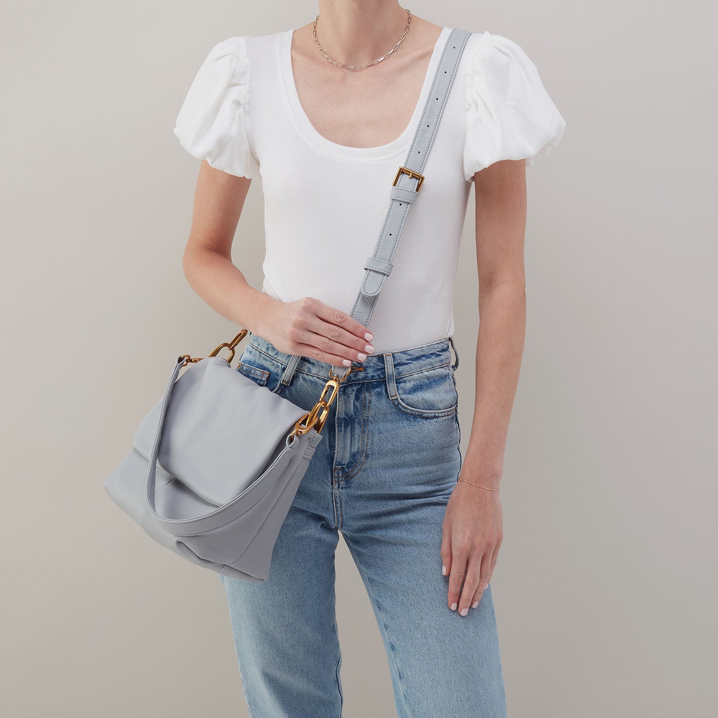 Harley Convertible Shoulder Bag In Pebbled Leather – Blue Pearl - HOBO