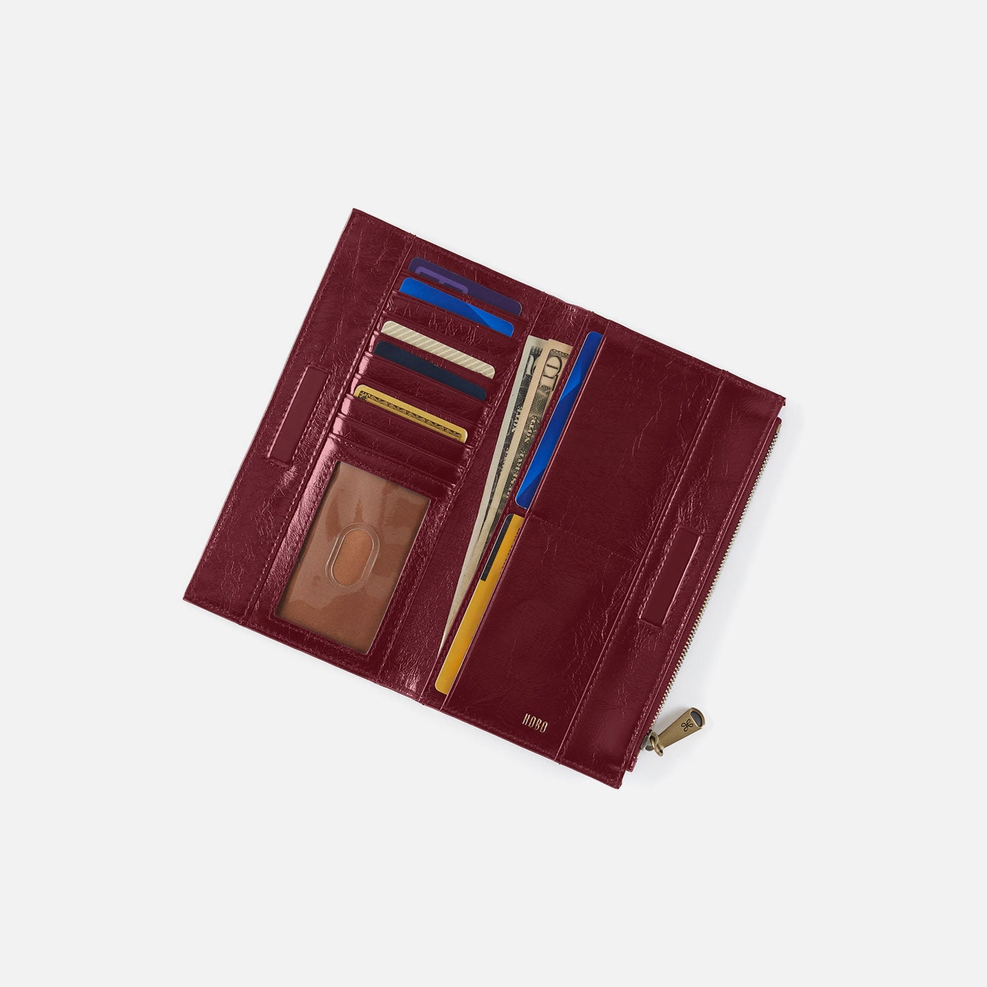 Jill Large Bifold Wallet in Polished Leather – Saddleberry - HOBO
