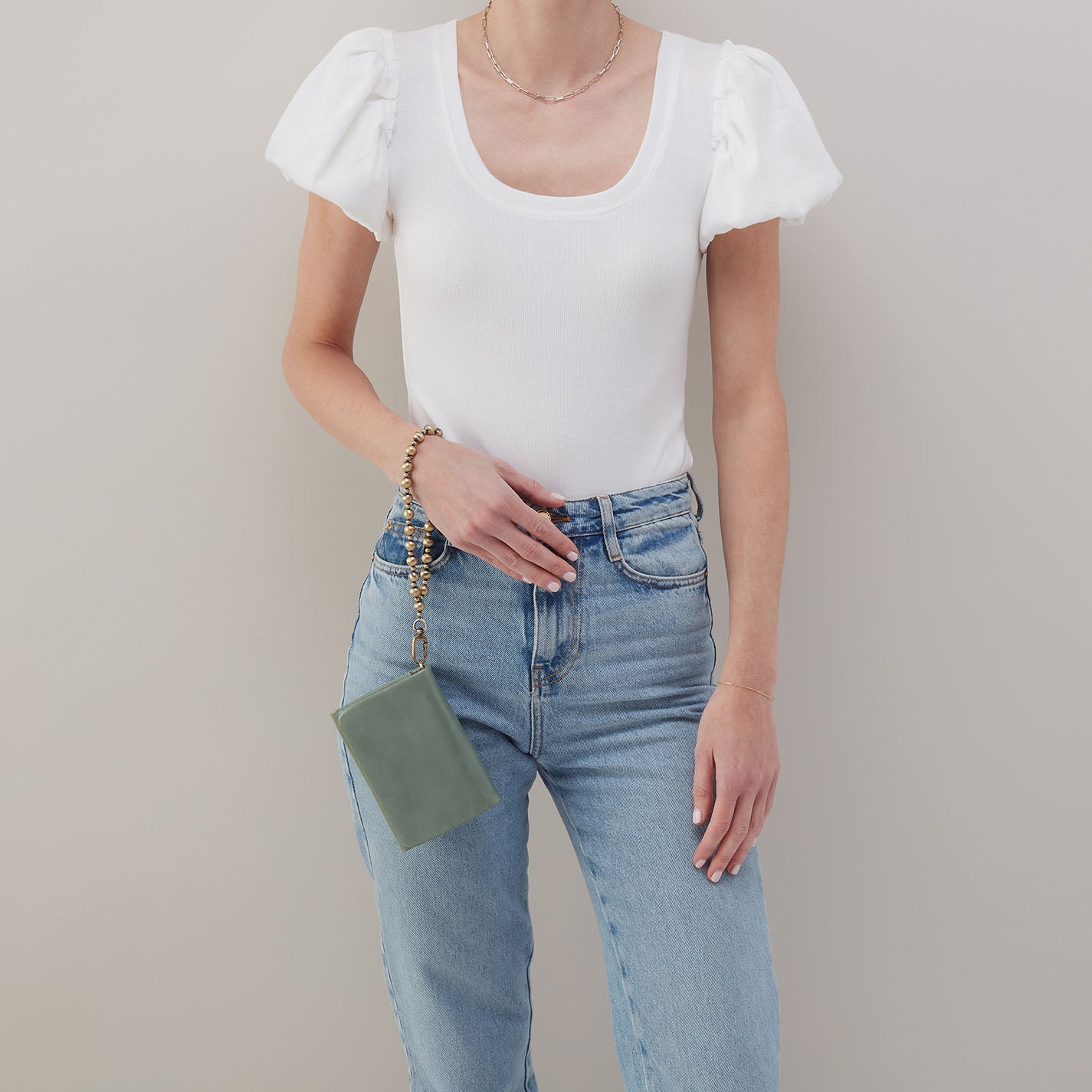 Ross Bead Wristlet In Polished Leather – Jade - HOBO